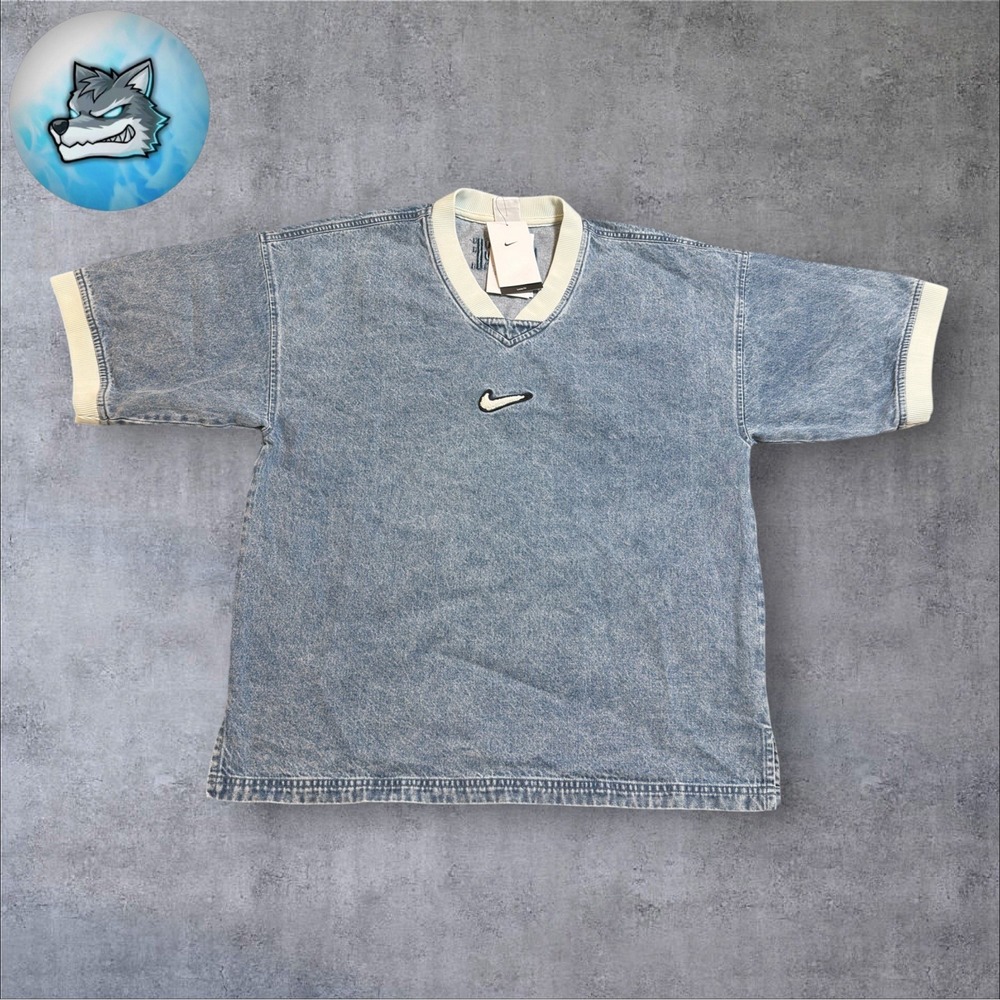 Nike Air Denim Short-Sleeve Basketball Top Blue Grey HV1918-436 Mens Size Small